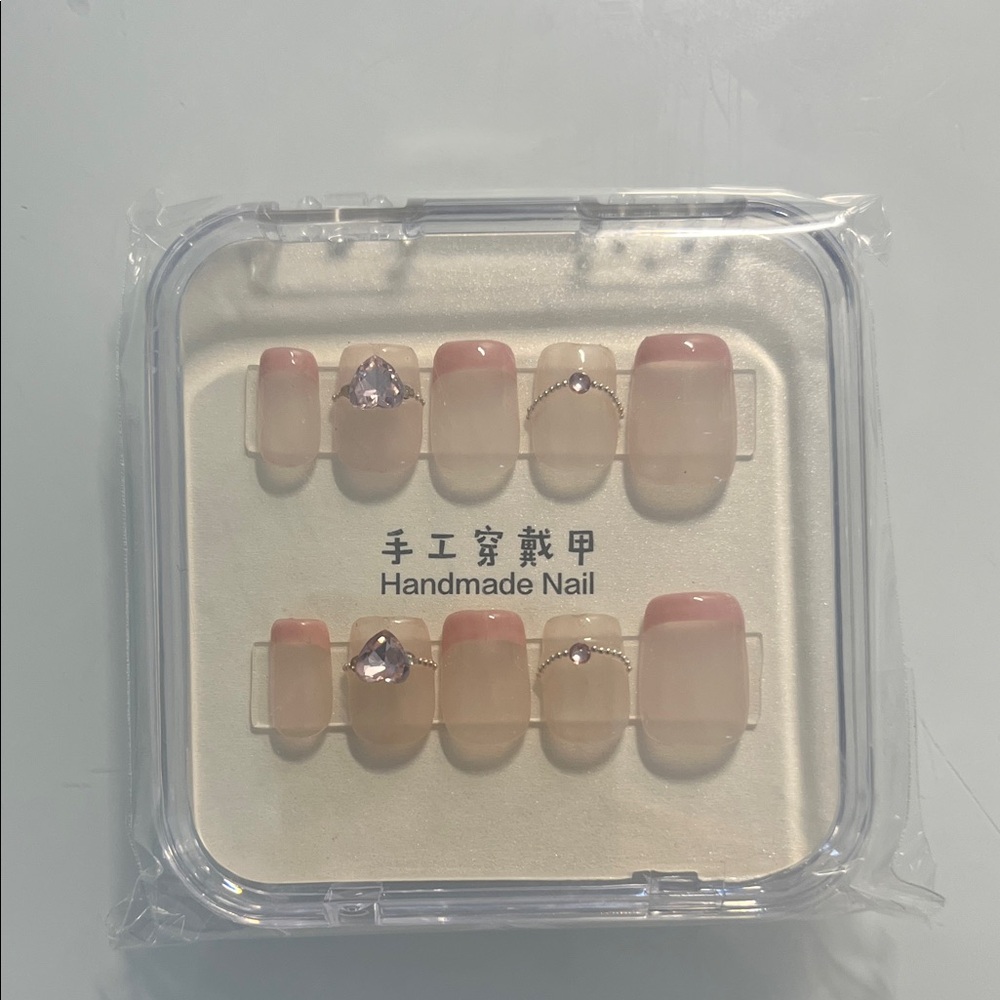 Pink and Clear Handmade Nail Set